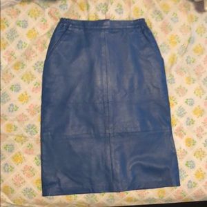 Vintage blue leather pencil skirt with pockets